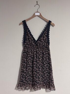 Heritage 1981 Navy and Pink Floral Lace-Trim Mini Dress